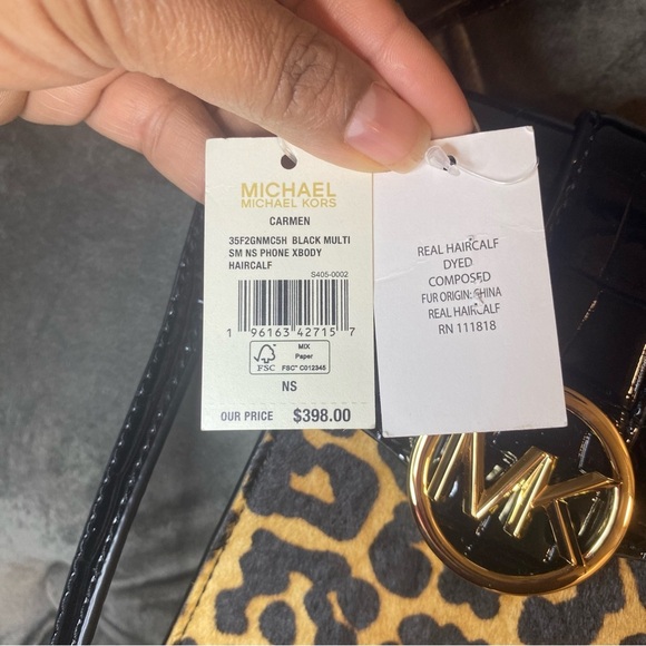 NWT Michael Kors Carmen Leopard Small NS Phone Crossbody Real Hair Calf - Picture 13 of 15